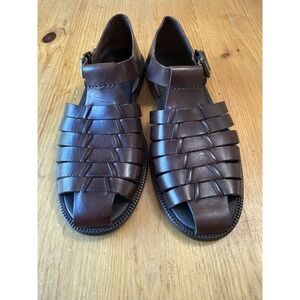 Tommy Bahama Brown Woven Leather Fisherman Sandals Buckle Men's 9 Made In Italy